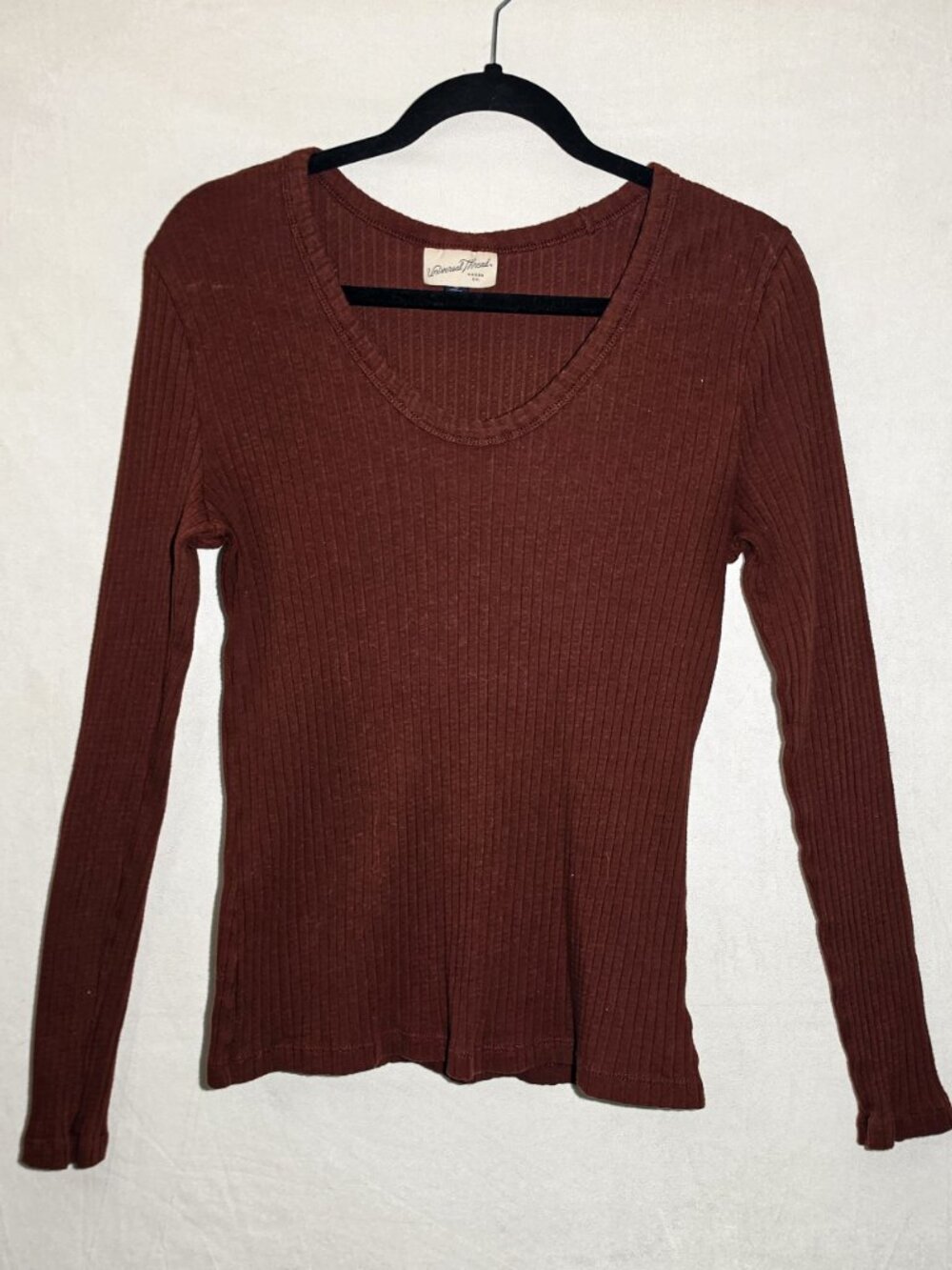 Medium Universal thread ribbed long sleeve scoop neck brown